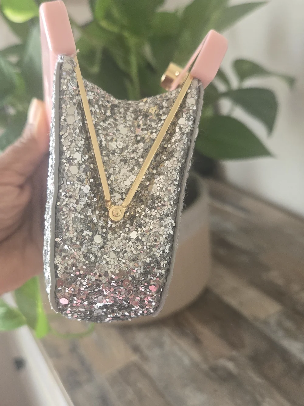 Miu Miu Pink Silver Glitter Kiss Lock Mini Clutch Pouch